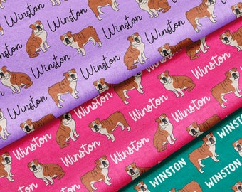 Personalized Bulldog Fabric -Pick Your Color! Custom Bulldog Fabric, Personalized Dog Fabric, Custom Dog Fabric, Pet Fabric, Pet Name Fabric