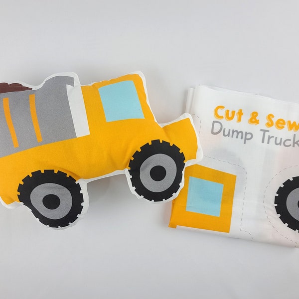 DIY Construction Dump Truck Cut and Sew Panel, Dump Truck Fabric Panel, Nursery Cushion, Construction Plushie Panel, Sewing for Kids