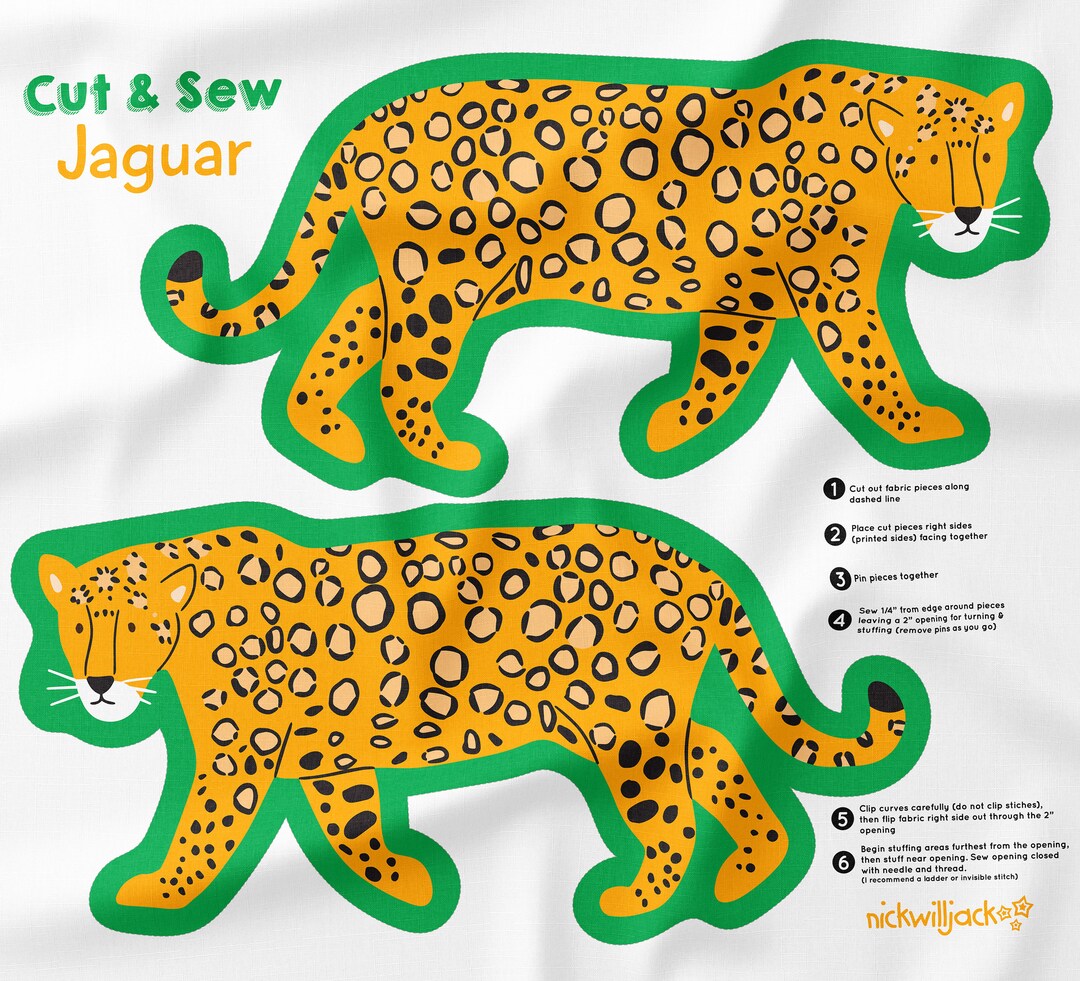 Cut Sew Jaguar Jaguar Fabric Pattern Jaguar Cushion Sew a Jaguar Toy Plush Jaguar Pattern Easy Sewing Pattern Jungle Nursery Etsy