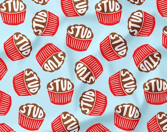Stud Muffin Fabric by the Yard - Funny Valentine Fabric - Quilting Cotton, Jersey, Minky, Organic Cotton - Boys Valentine Fabric -Pet Fabric
