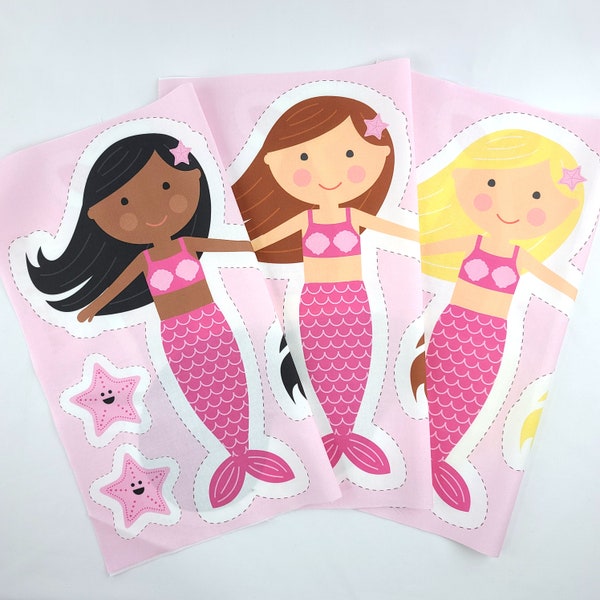 Cut and Sew Mermaid Doll Panel, Custom Mermaid Doll Fabric Panel, Make Your Own Doll, Doll Sewing Pattern, Personalized Doll, Black Doll