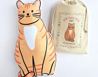 Sew Your Own Cat Pillow, Beginner Sewing Pattern, DIY Cut and Sew Cat Fabric Panel
