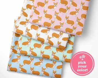 Corgi Fabric by the Yard or Fat Quarter - Custom Dog Fabric - Quilting Cotton, Jersey, Minky, Organic Cotton - Pet Fabric - Pick Your Color!