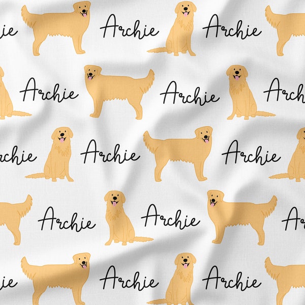 Personalisierter Golden Retriever Stoff - Stoff-Bulk-Lager oder Fat Quarter, Quilting Baumwolle, Jersey, Minky, Bio-Baumwolle, individueller Hundestoff