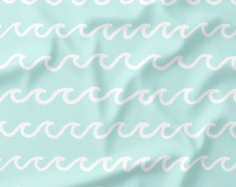 Watercolor Aqua Ocean Waves Fabric by the Yard or Fat Quarter