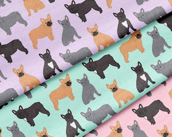 French Bulldog Fabric by the Yard - Dog Fabric - Quilting Cotton, Jersey, Minky, Organic Cotton - Frenchie Fabric - Pick Your Color!