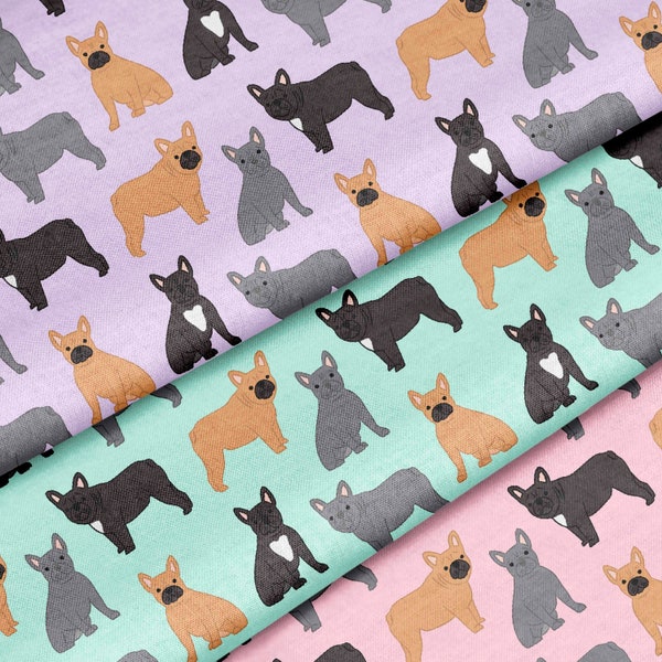 French Bulldog Fabric by the Yard - Dog Fabric - Quilting Cotton, Jersey, Minky, Organic Cotton - Frenchie Fabric - Pick Your Color!