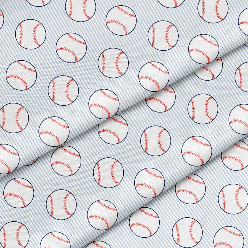 Baseball Fabric Fabric by the Yard or Fat Quarter Sports Fabric Quilting Cotton, Jersey, Minky Fabric, Organic Cotton, Pinstripes image 1