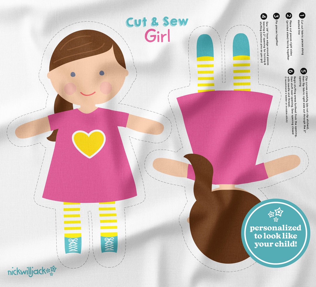 Custom Doll Cut and Sew Panel, Custom Doll Fabric Panel, Doll Fabric