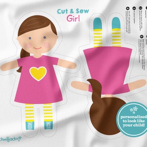 Custom Doll Cut and Sew Panel, Custom Doll Fabric Panel, Doll Fabric Pattern, Doll Sewing Pattern, DIY Doll