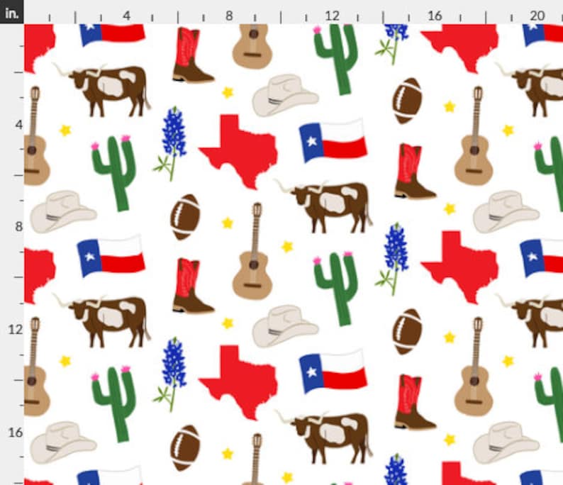 Texas Fabric Fabric by the Yard or Fat Quarter Quilting Cotton, Jersey, Minky, Organic Cotton Longhorn, Bluebonnet, Cactus, Texas Icons image 6