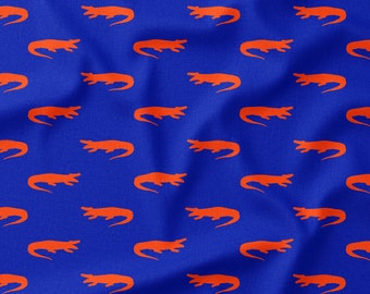 Orange Gators on Blue Fabric by the Yard or Fat Quarter - Football Fabric - Florida Fabric - Gators Fabric -