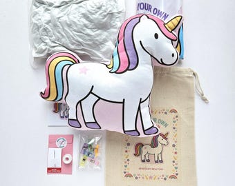 Unicorn Sewing Kit, Easy Kids Sewing Craft, Beginner Sewing Project, Rainbow Unicorn DIY Plush Sewing Kit