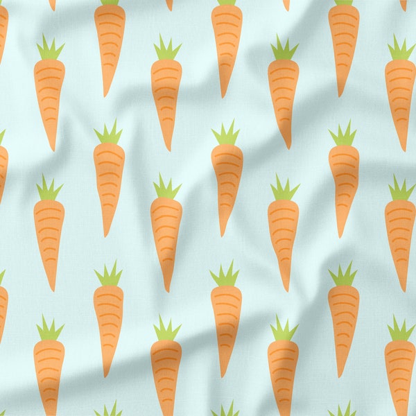 Tissu de carottes par cour ou Fat Quarter - Coton matelassé, Jersey, Minky, Coton biologique - Neutre en matière de genre, Tissu de Pâques, Carotte, Jardin