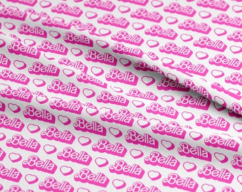 Personalized Pink Doll Font Fabric -  Custom Pink Girly Fabric - Personalized Girls Fabric