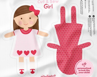 Custom Doll Panel, Valentine Doll Fabric Panel, Cloth Doll Pattern, Look Alike Mini Me Doll Sewing Pattern, DIY Soft Doll, Cut and Sew Doll