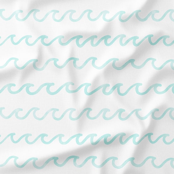 Watercolor Aqua Ocean Waves Fabric by the Yard or Fat Quarter