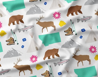 Montana Fabric - MT Fabric by the Yard or Fat Quarter - Quilting Cotton, Jersey, Minky, Organic Cotton - Wilderness, Wild, Animals, Hiking