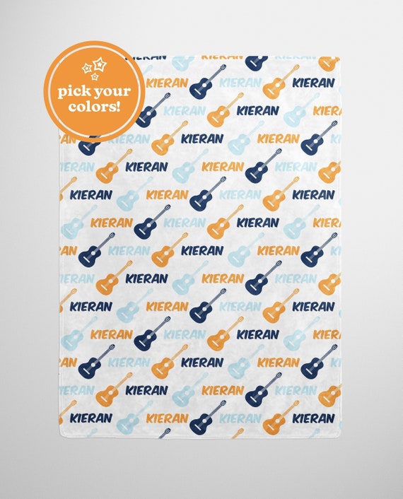 Personalized Guitar Blanket - Custom Name Blanket - Custom Guitar Blanket - Personalized Baby Blanket - Musical Instrument - Pick Colors Il_570xn