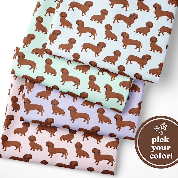 Dachshund Fabric by the Yard or Fat Quarter - Dog Fabric - Quilting Cotton, Jersey, Minky, Organic Cotton - Doxie Fabric - Pick Your Color!