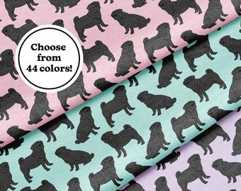 Black Pug Fabric by the Yard or Fat Quarter - Pick Your Color! - Dog Fabric - Quilting Cotton, Jersey, Minky, Organic Cotton - Custom Fabric