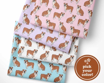 English Bulldog Fabric by the Yard or Fat Quarter - Dog Fabric - Quilting Cotton, Jersey, Minky, Organic Cotton - Pick Your Color!