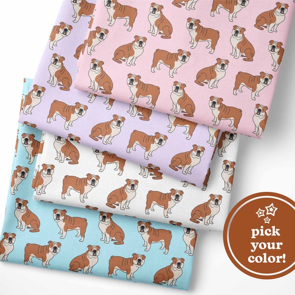 English Bulldog Fabric by the Yard or Fat Quarter - Dog Fabric - Quilting Cotton, Jersey, Minky, Organic Cotton - Pick Your Color!