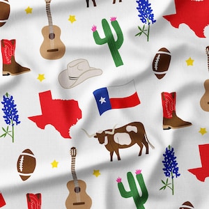 Texas Fabric Fabric by the Yard or Fat Quarter Quilting Cotton, Jersey, Minky, Organic Cotton Longhorn, Bluebonnet, Cactus, Texas Icons image 3