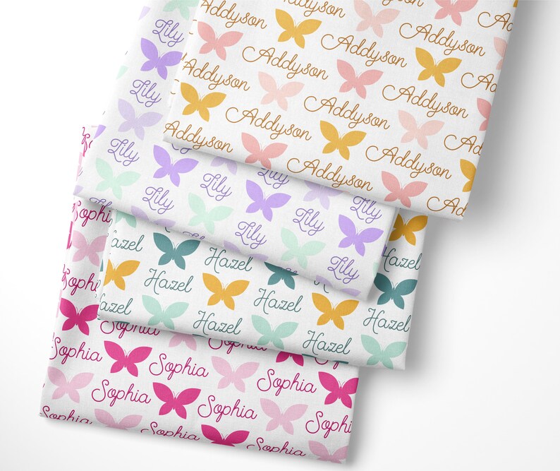 Personalized Butterfly Fabric by the Yard or Fat Quarter Custom Fabric Quilting Cotton, Jersey, Minky, Organic Cotton Pick Your Colors image 6