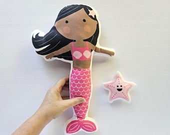 Cut and Sew Mermaid Doll Panel, Custom Mermaid Doll Fabric Panel, Make Your Own Doll, Doll Sewing Pattern, Personalized Doll, Black Doll