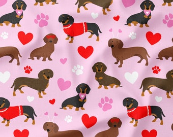 Dachshund Valentine Fabric by the Yard or Fat Quarter - Dog Fabric - Quilting Cotton, Minky, Organic Cotton - Doxie Fabric - Valentine's Day