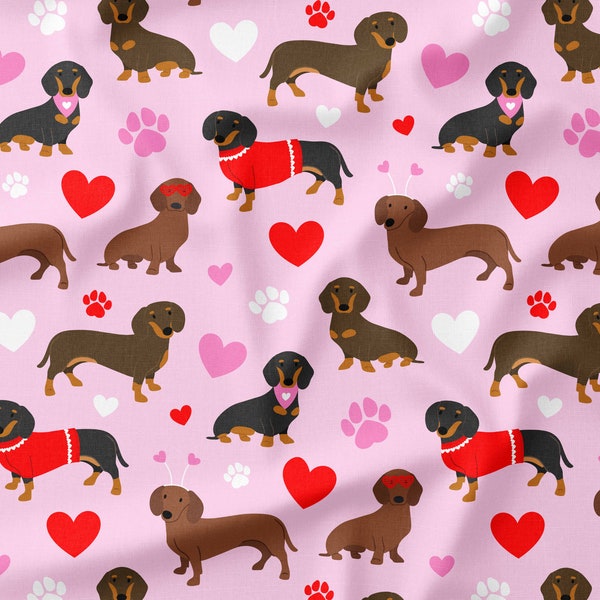 Dachshund Valentine Fabric by the Yard or Fat Quarter - Dog Fabric - Quilting Cotton, Minky, Organic Cotton - Doxie Fabric - Valentine's Day