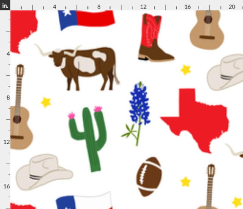 Texas Fabric Fabric by the Yard or Fat Quarter Quilting Cotton, Jersey, Minky, Organic Cotton Longhorn, Bluebonnet, Cactus, Texas Icons Large