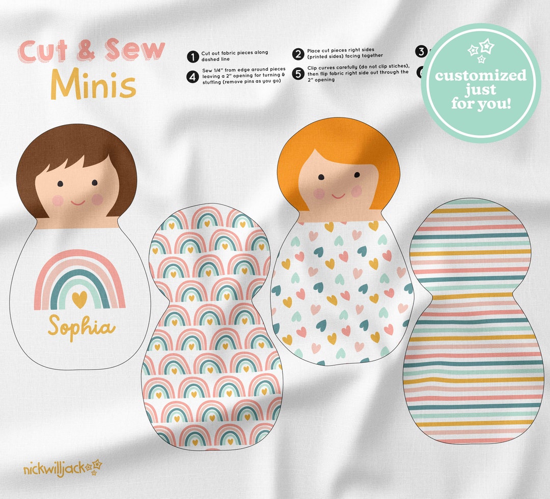 Custom Mini Doll Cut and Sew Panel, Custom Doll Fabric Panel, Doll