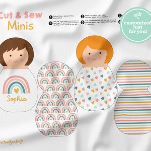 Custom Mini Doll Cut and Sew Panel, Custom Doll Fabric Panel, Doll Fabric Pattern, Rainbow Collection Mini Doll Sewing Pattern, DIY Doll