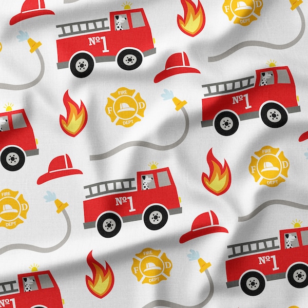 Tissu pour camions de pompiers pour enfants - Tissu pour camions de pompiers pour enfants