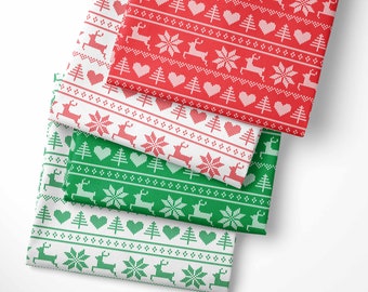 Christmas Fair Isle Fabric by the Yard or Fat Quarter - Christmas Fabric - Quilting Cotton, Jersey, Minky, Organic Cotton, Nordic Fabric