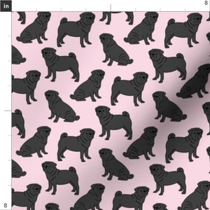 Black Pug Fabric by the Yard or Fat Quarter Pick Your Color Dog Fabric Quilting Cotton, Jersey, Minky, Organic Cotton Custom Fabric image 4