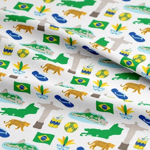 Rio de Janeiro Fabric -Rio Fabric by the Yard or Fat Quarter -Quilting Cotton, Jersey, Minky, Organic Cotton-Brazil Fabric, Soccer, Carnival
