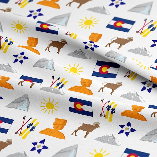 Colorado Fabric -Fabric by the Yard or Fat Quarter -Quilting Cotton, Jersey, Minky, Organic Cotton -Colorado Flag, Rocky Mountains, ski, CO