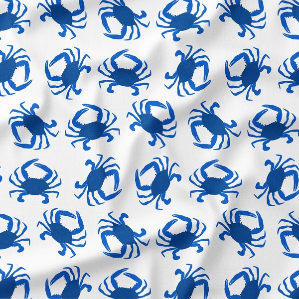 Blue Crab Fabric by the Yard or Fat Quarter - Quilting Cotton, Jersey, Minky, Organic Cotton - Maryland - Coastal Fabric- Nautical Fabric