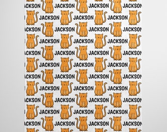 Personalized Orange Cat Blanket - Name Blanket - Personalized Baby Blanket - Personalized Gifts for Kids - Orange Tabby Cat - Pet Blanket
