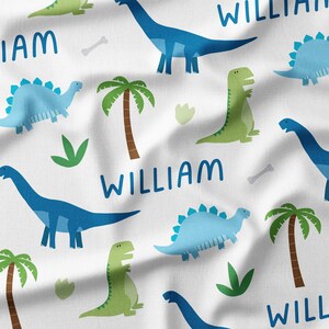 Personalized Dinosaur Fabric - Fabric by the Yard or Fat Quarter, Quilting Cotton, Jersey, Minky, Organic Cotton, Custom Fabric, Dino Fabric