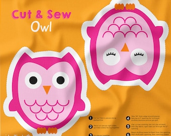 Cut and Sew Owl, Owl Fabric Panel, Owl Nursery Cushion, Owl Plushie Panel, Owl Fabric, Owl Pillow, Sew Your Own Owl