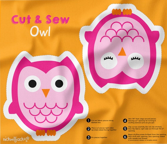 Cut and Sew Owl, Owl Fabric Panel, Owl Nursery Cushion, Owl Plushie Panel, Owl Fabric, Owl Pillow, Sew Your Own Owl Il_570xn