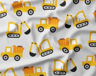 Construction Truck Fabric - Construction Vehicles Fabric - Digger - Dump Truck - Excavator - Boys Fabric - Fabric by the Yard or Fat Quarter