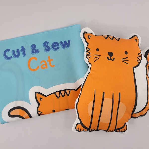 Cut and Sew Cat, Cat Fabric Panel, Cat Nursery Cushion, Orange Cat Plushie Panel, Cat Fabric, Cat Pillow, Sew Your Own Cat