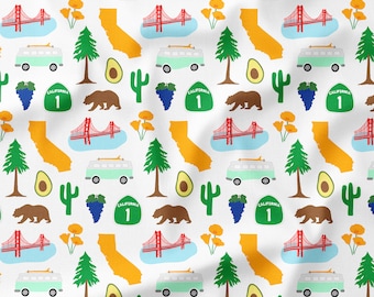 California Icons Fabric by the Yard or Fat Quarter State Pride Fabric California Fabric