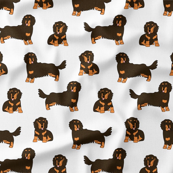 Long-Haired Dachshund Fabric by the Yard or Fat Quarter - Dog Fabric - Quilting Cotton, Jersey, Minky, Organic Cotton-Doxie Fabric-Miniature