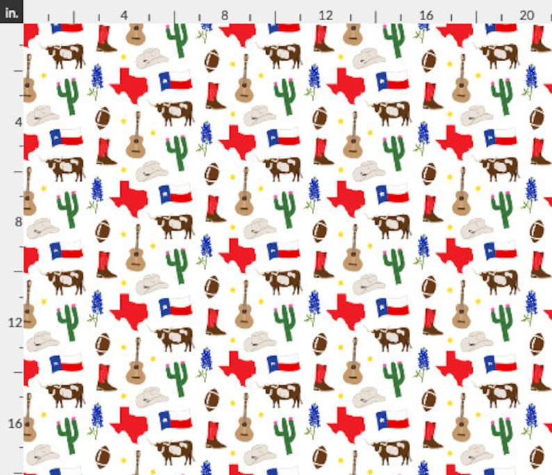 Texas Fabric Fabric by the Yard or Fat Quarter Quilting Cotton, Jersey, Minky, Organic Cotton Longhorn, Bluebonnet, Cactus, Texas Icons Small